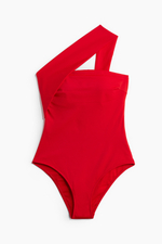 Слитный купальник на одно плечо с чашками с наполнителем — Красный - H&M