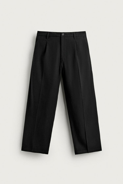 ZARA СТРУЯЩИЕСЯ БРЮКИ RELAXED FIT СО СКЛАДКАМИ, ЧЕРНЫЙ
