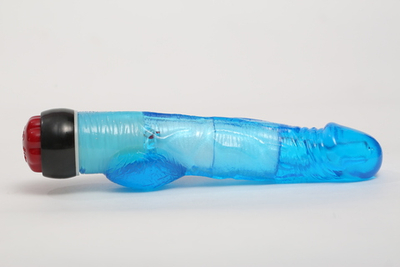 Вибратор реалистик с мошонкой и подсветкой голубой 21 х 3 см 47483-MM