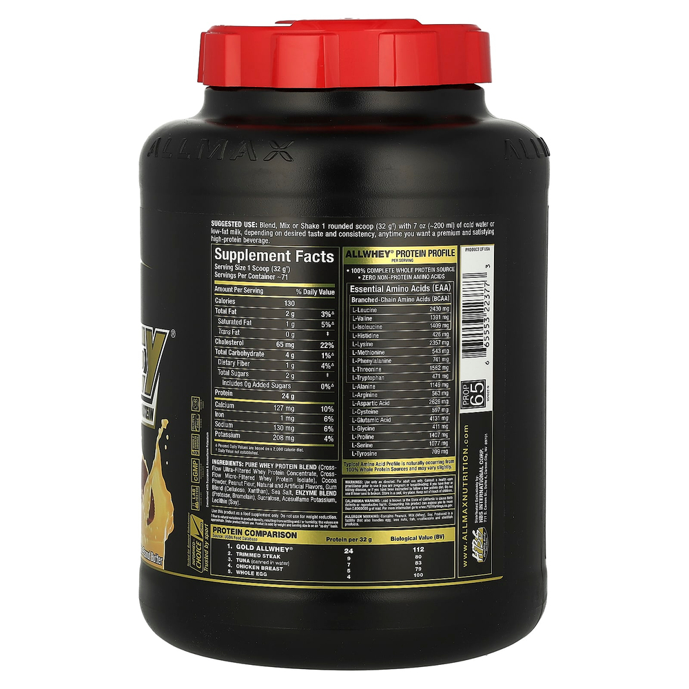 ALLMAX, GOLD ALLWHEY®, сывороточный протеин премиального качества, шоколад и арахисовое масло, 2,27 кг (5 фунтов)