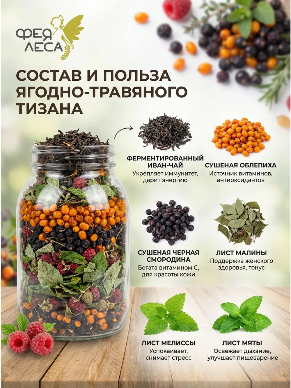 Иван-чай (кипрей) с ягодами облепихи смородины и травами