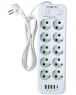 Сетевой фильтр Yemstza 2500W-10A(Max) 10 розеток+4USB+1USB-C 2м. белый