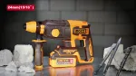 Аккумуляторный перфоратор BL INGCO CRHLI20248 — стоит на столе с пиками и зубилом крупным планом