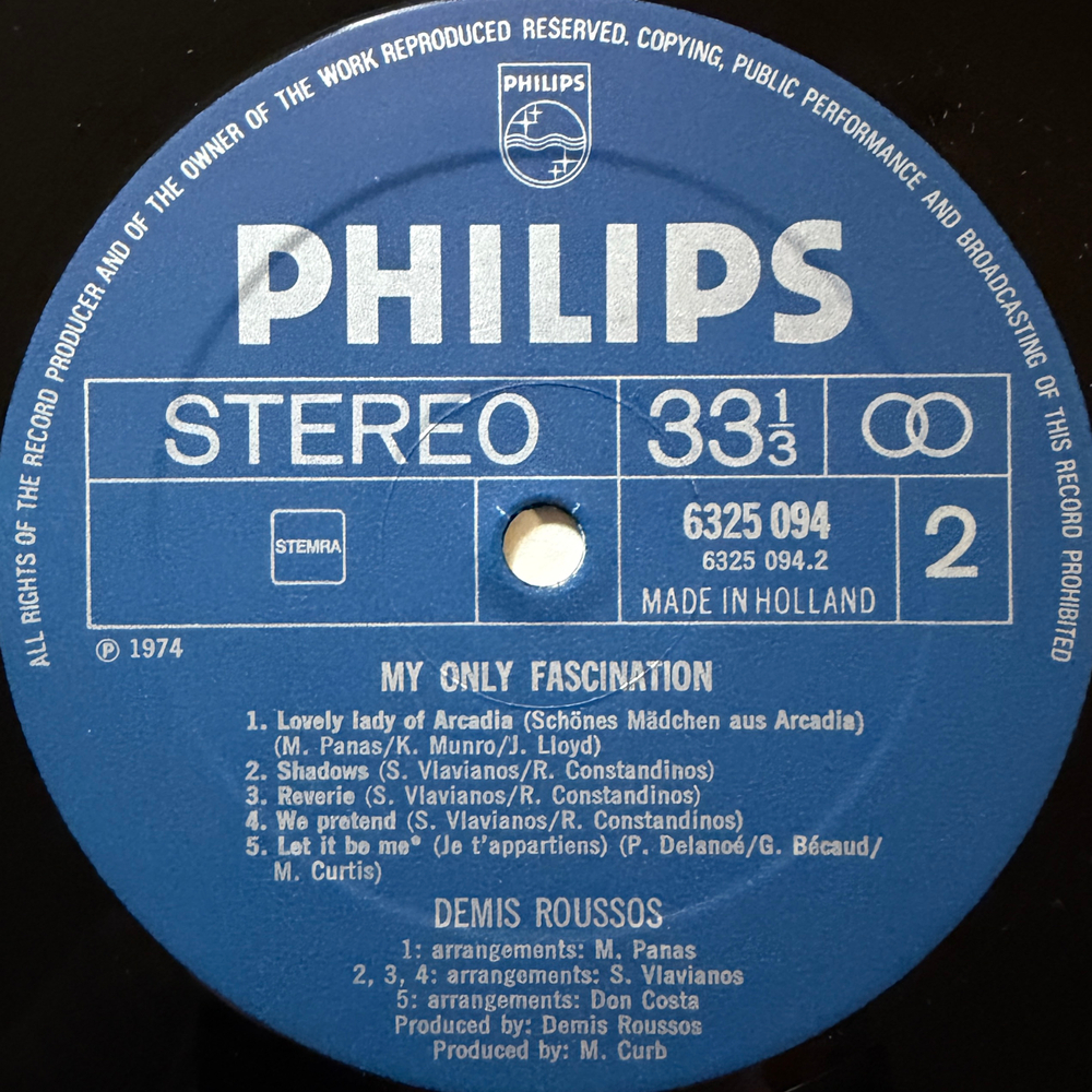 Demis Roussos ‎– My Only Fascination (Голландия 1974г.)