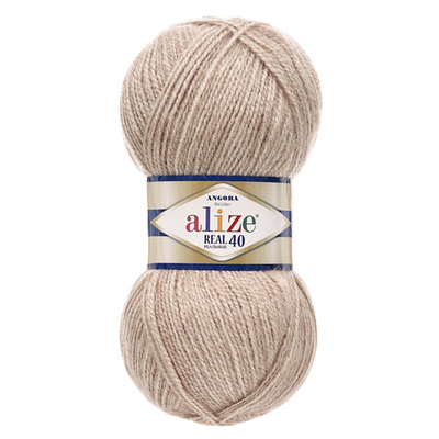 Пряжа Alize (Ализе) Angora Real 40 / уп.5 мот. по 100 г, 430м, 152 бежевый меланж А