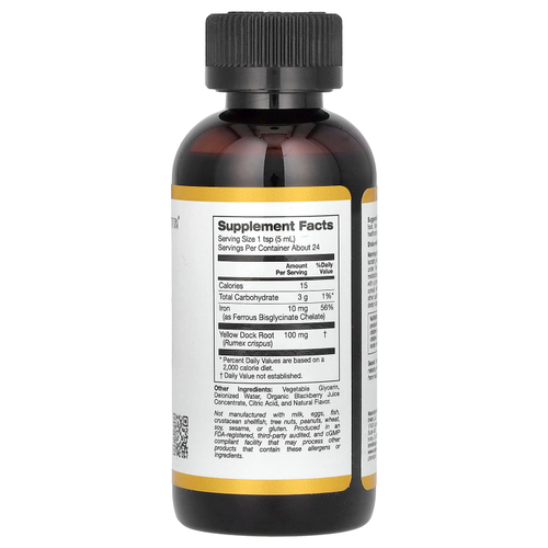 California Gold Nutrition, железо в виде хелатного бисглицината железа с корнем щавеля курчавого, 118 мл (4 жидк. унции)