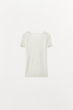 ZARA ФУТБОЛКА ИЗ СМЕСИ ЛИОЦЕЛЛА И ШЕРСТИ, БЕЛЫЙ