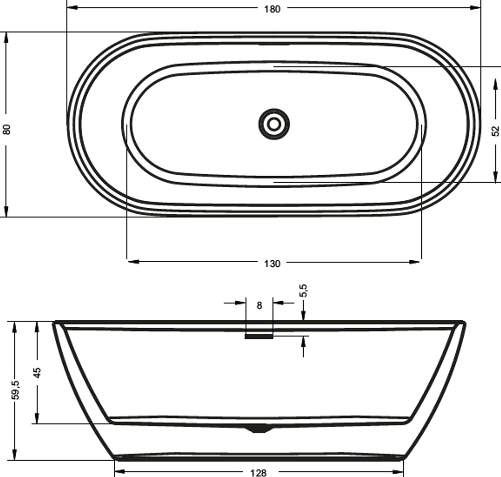 Акриловая ванна Riho INSPIRE FS 180x80