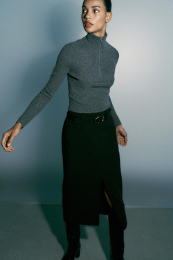 ZARA ЮБКА МИДИ С ПОЯСОМ, ЧЕРНЫЙ