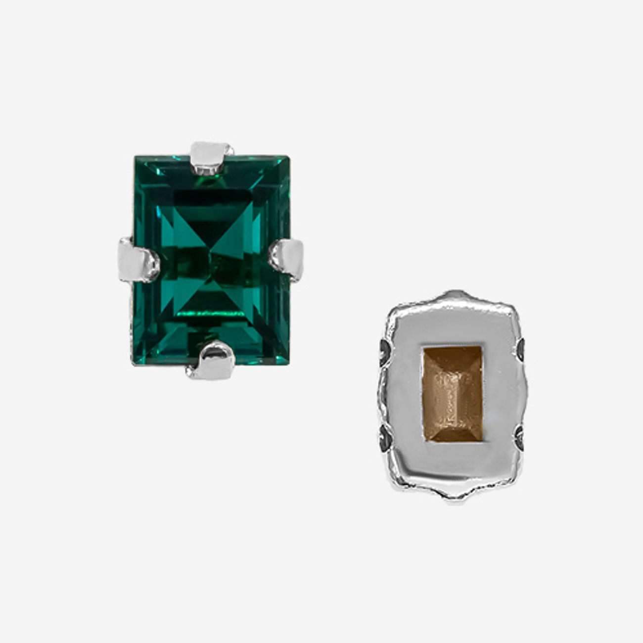 Кристалл Прямоугольник (Step Cut Fancy Stone) в цапах, оттенок "Голубой Циркон"/"Blue Zircon", 9*7мм, родирование