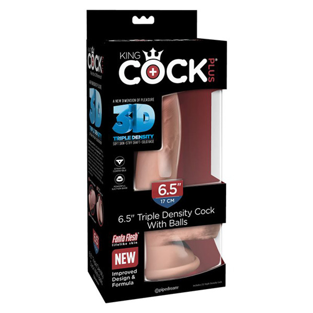 Телесный фаллоимитатор-реалистик 20,3см на присоске с мошонкой PipeDream King Cock Plus 6.5 Triple Density Cock with Balls Dildo 5717-21