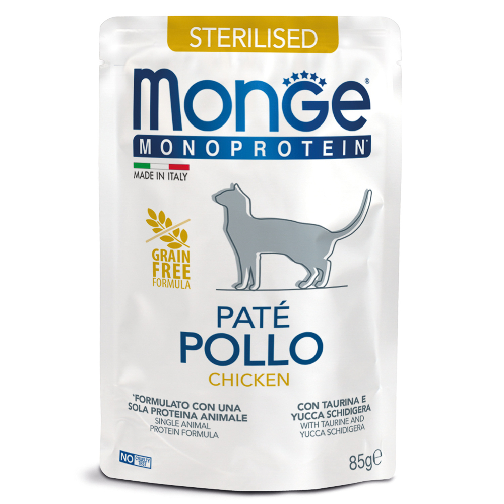 Monge Влажный корм Cat Monoprotein для стерилизованных кошек, из курицы, паучи 85 г