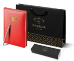 Подарочный набор: Jotter XL SE20 Monochrome в подарочной упаковке, цвет: Pink Gold, стержень Mblue и Ежедневник красный недатированный