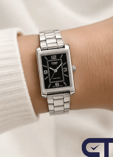 Casio LTP-1234DD-1A — женские классические часы с чёрным циферблатом