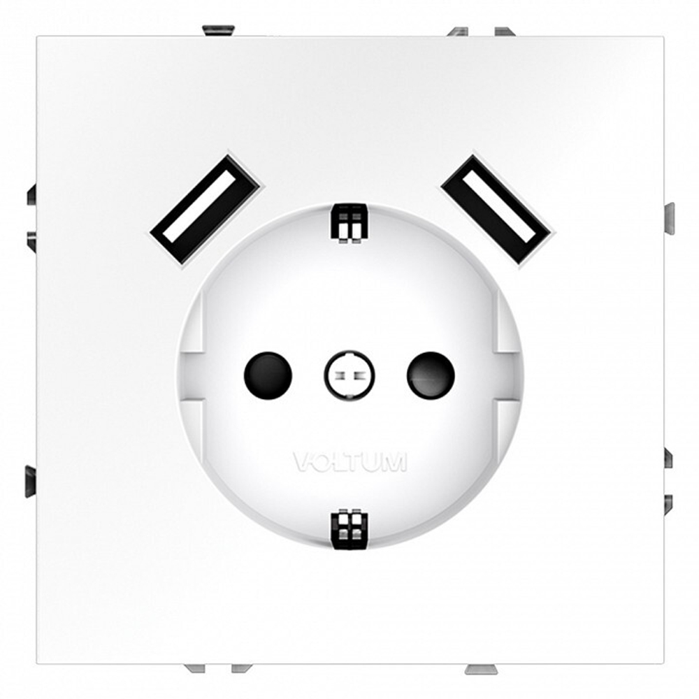 Розетка с заземлением и со шторкой и 2хUSB type A, без рамки Voltum S70 VLS040402