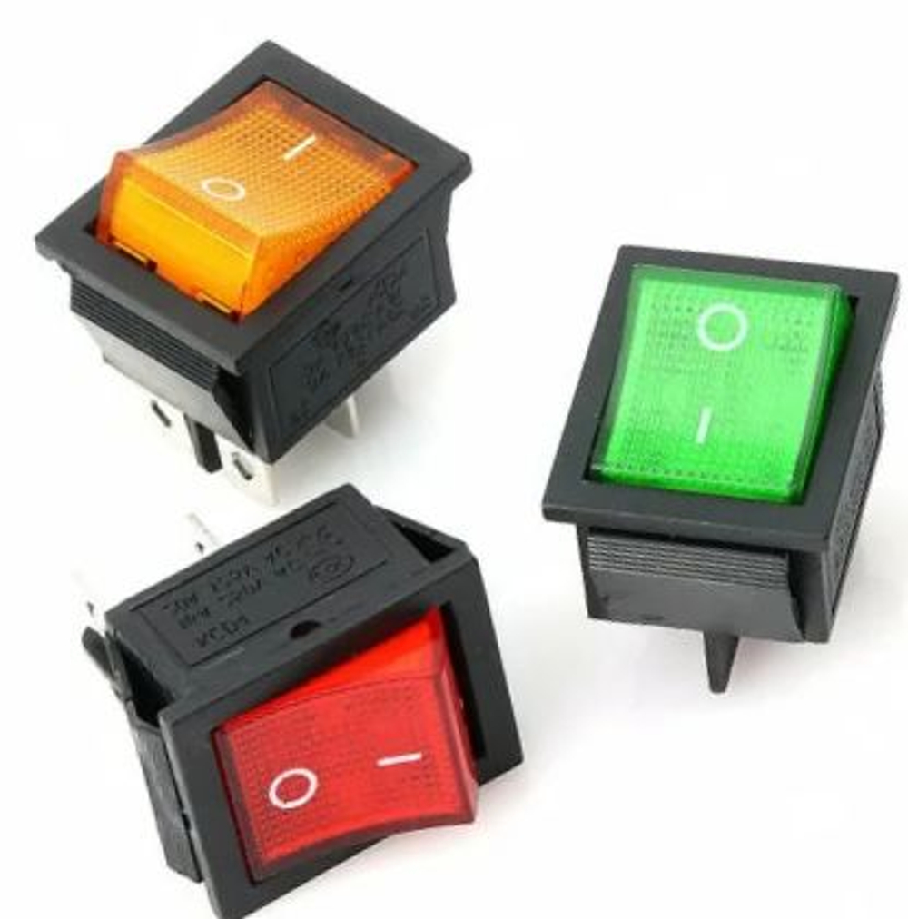 Выключатель желтый 16А 250V, 20A 125V (4-х контакт.) клавишный