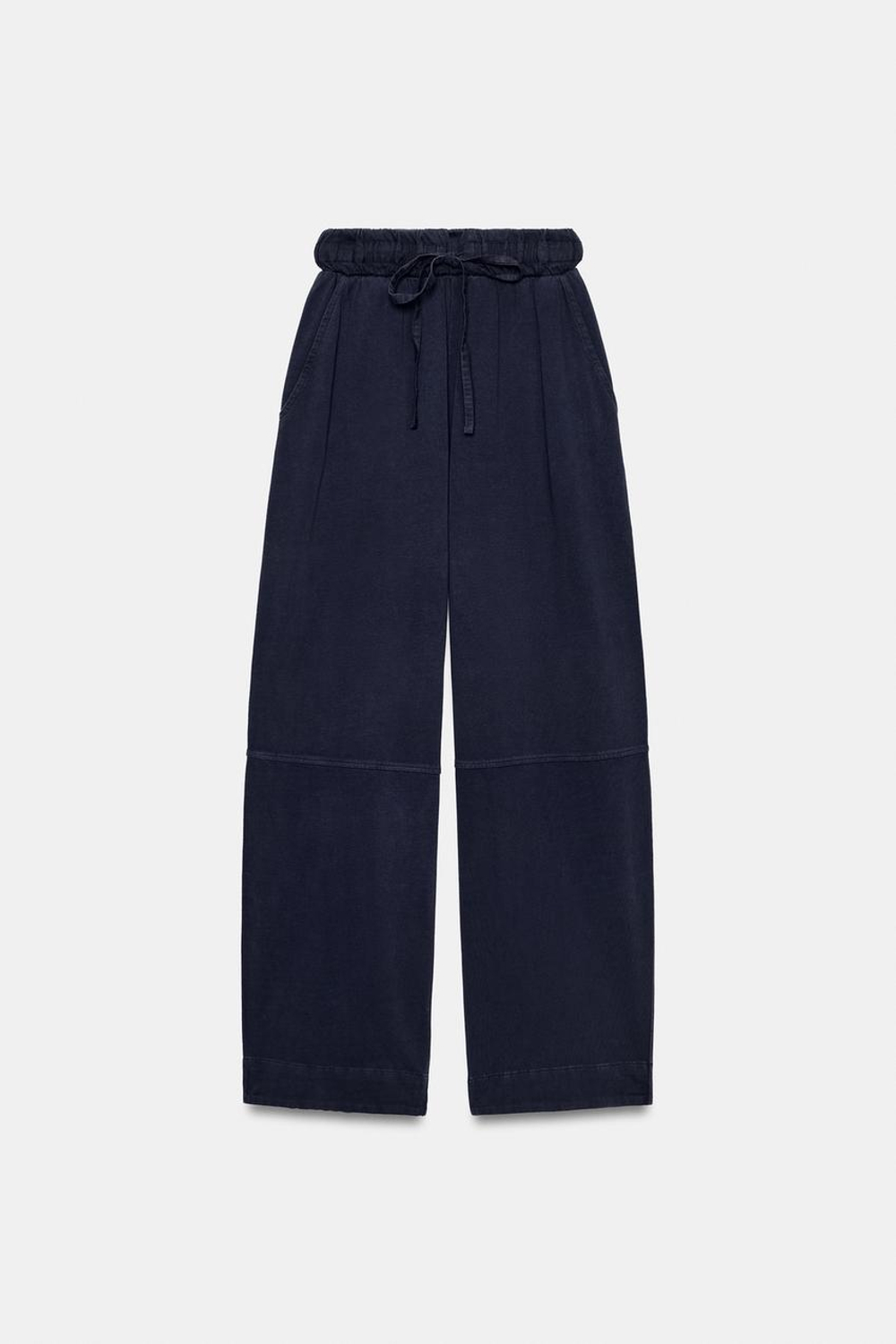 ZARA ХЛОПКОВЫЕ БРЮКИ BALLOON, СИНИЙ