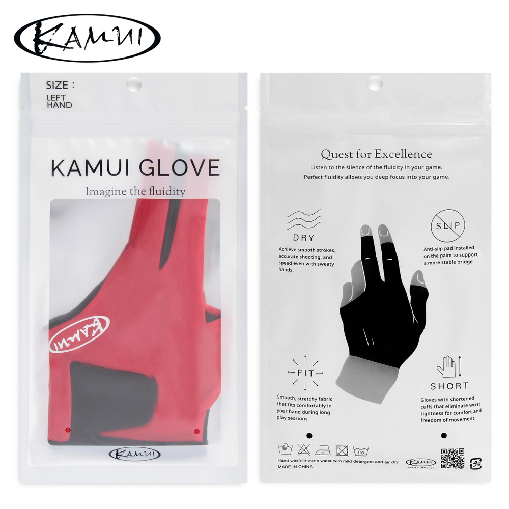 Перчатка для бильярда "Kamui QuickDry Short" красная/черная левая XS