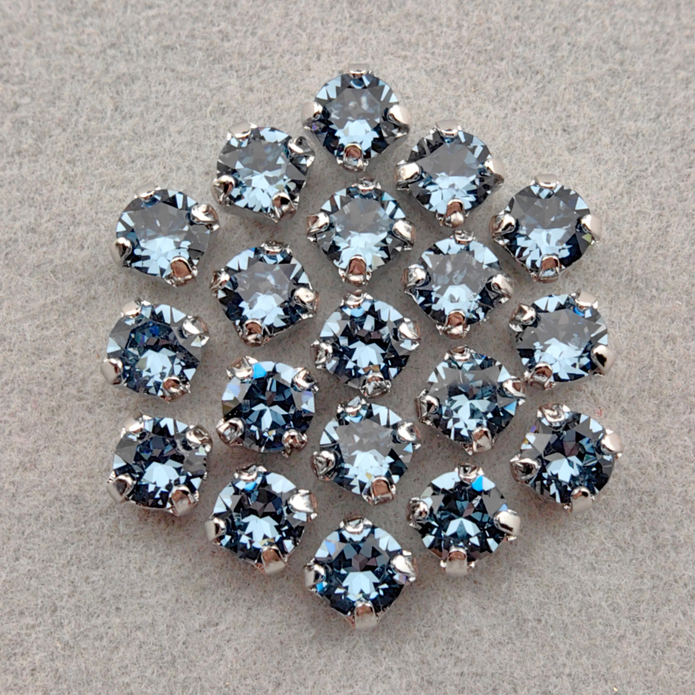 Шатоны Swarovski 1088 в оправах, цвет Джинсовый синий/родий (Denim Blue/Rhodium)
