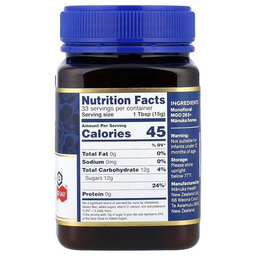 Manuka Health, Необработанный мед манука, UMF 10+, MGO 263+, 500 г (17,6 унции)