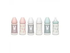 Бутылочка Suavinex Hugge Baby с круглой силиконовой соской, 3 позиции, 270 мл Зеленая