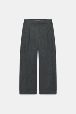 ZARA БРЮКИ С ЗАЩИПАМИ И ЭЛАСТИЧНОЙ ТАЛИЕЙ, СЕРЫЙ МЕЛАНЖ
