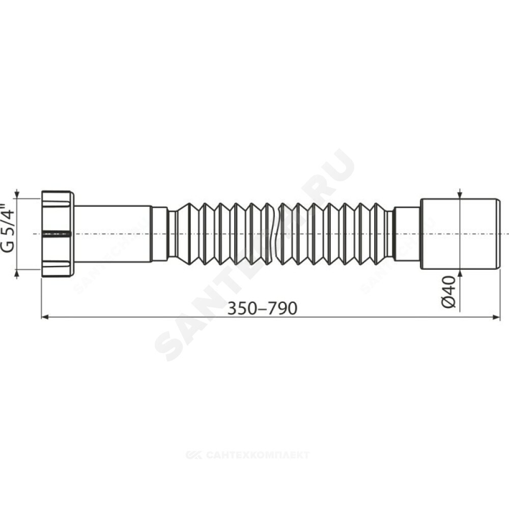 Гофра с гайкой 1 1/4"x40 L=350-790мм Alca Plast A730