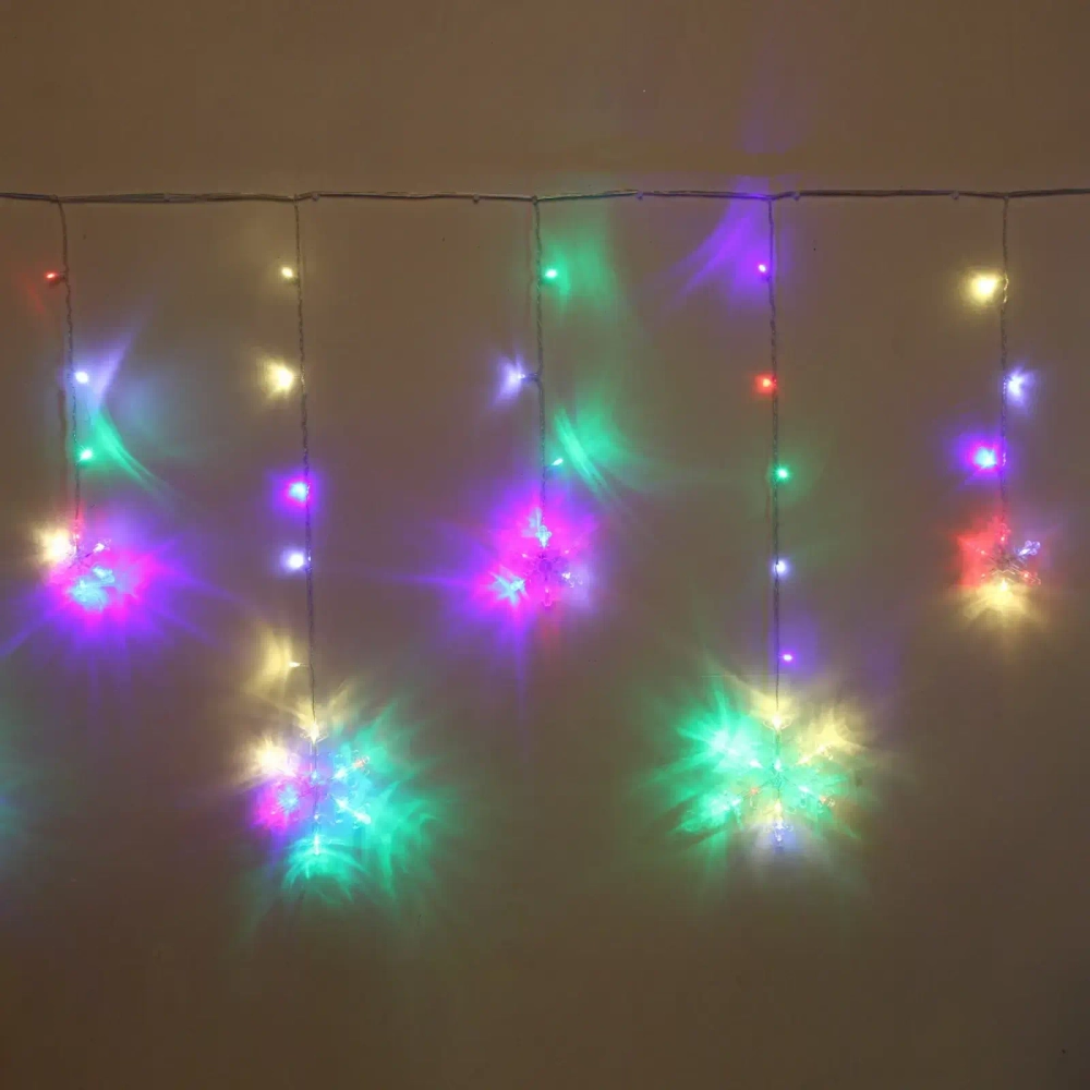 Гирлянда для дома БАХРОМА «Снежинка» ш2,5 м* в0,6/0,9м 130 ламп LED, IP-20, Мультицвет, белый мерцает (возможность соединения)