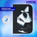 Пенал BRAUBERG с наполнением, 1 отделение, 1 откидная планка, 24 предмета, полиэстер, 21х14 см, "Fast car", 270724