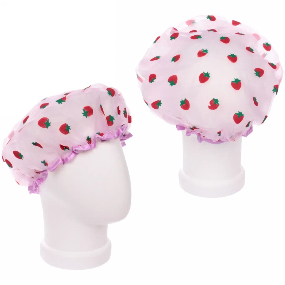 Шапочка для душа «Ультрамарин - Strawberry», микс 3 цвета, d-24 см (двухсторонняя, внутренний слой EVA)