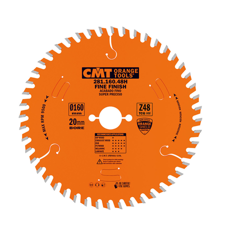 Диск пильный по ЛДСП CMT 160 х 20 х 2,2 / 1,6 10 гр. TCG Z 48 281.160.48H