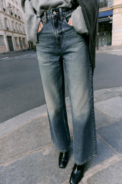 ZARA ДЖИНСЫ Z1975 LOOSE WIDE-LEG, ВЫСОКАЯ ПОСАДКА, СТРАЗЫ, СИНИЙ