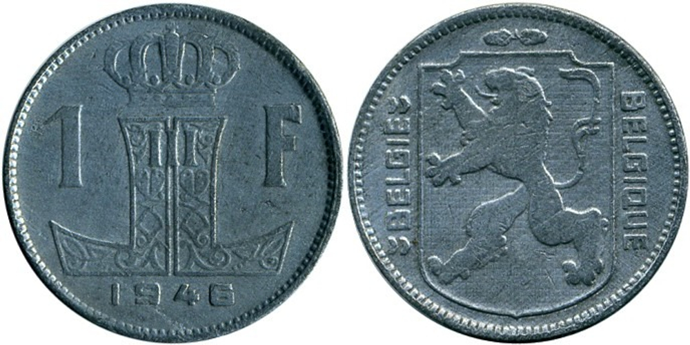 Бельгия 1 франк, 1946 BELGIE - BELGIQUE VF