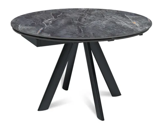 Стол обеденный раздвижной круглый D120-180х79 столешница керамика / Bonix Grey Gloss / черный муар
