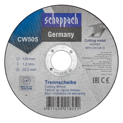 Круг отрезной по металлу 125х1,2х22,2мм-10шт Scheppach Sch-CW505[10шт к-т]