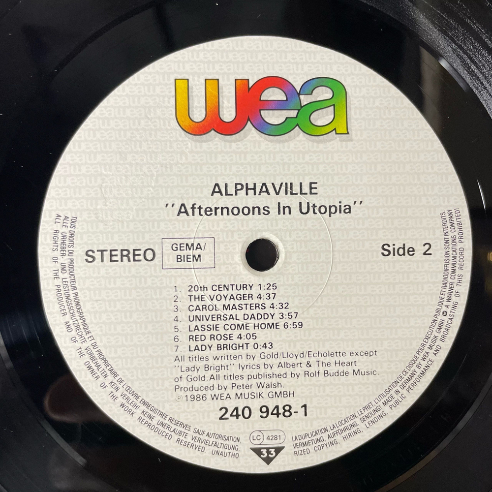 Винтажная виниловая пластинка LP Alphaville Afternoons In Utopia (Германия 1986)