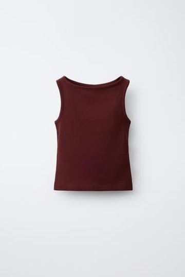 ZARA ОДНОТОННЫЙ ТОП ИЗ МОДАЛА, БУРГУНДИ