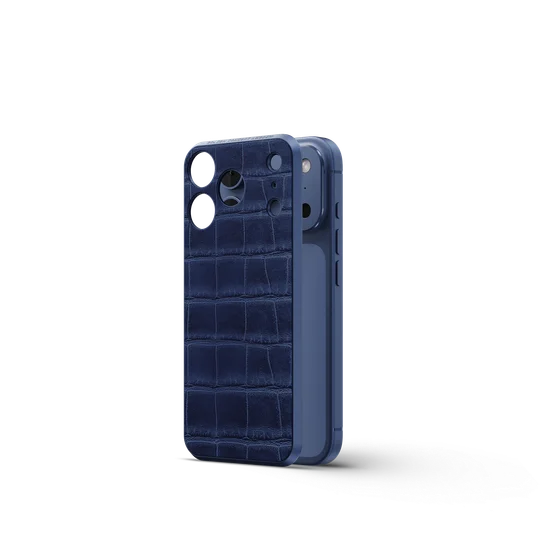 Чехол для iPhone 17 на магните - Натуральная кожа - Тёмно-синий