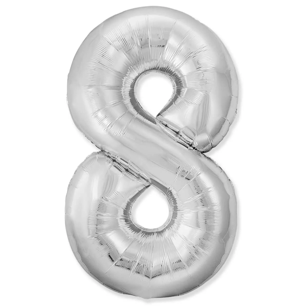 Цифра slim «8» серебро с гелием в магазине «Склад Шаров»