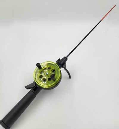 Удочка для зимней рыбалки Три Кита Tehno, катушка d-65mm с пластмассовой ручкой (хлыст стекловолокно), желтая, 3 штуки