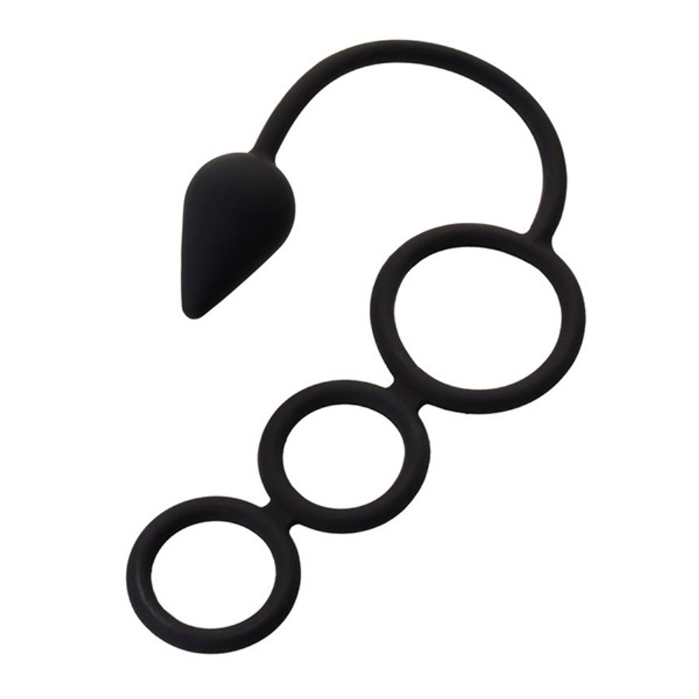 Тройное эрекционное кольцо 3см и 4см с анальным хвостом Erotist Toys Anal Plag with Cock Ring Drop Size S