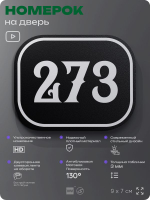 Номерок на дверь квартиры 273, для кабинета, офиса, шильдик 9 х 7 см, черный, Айдентика Технолоджи