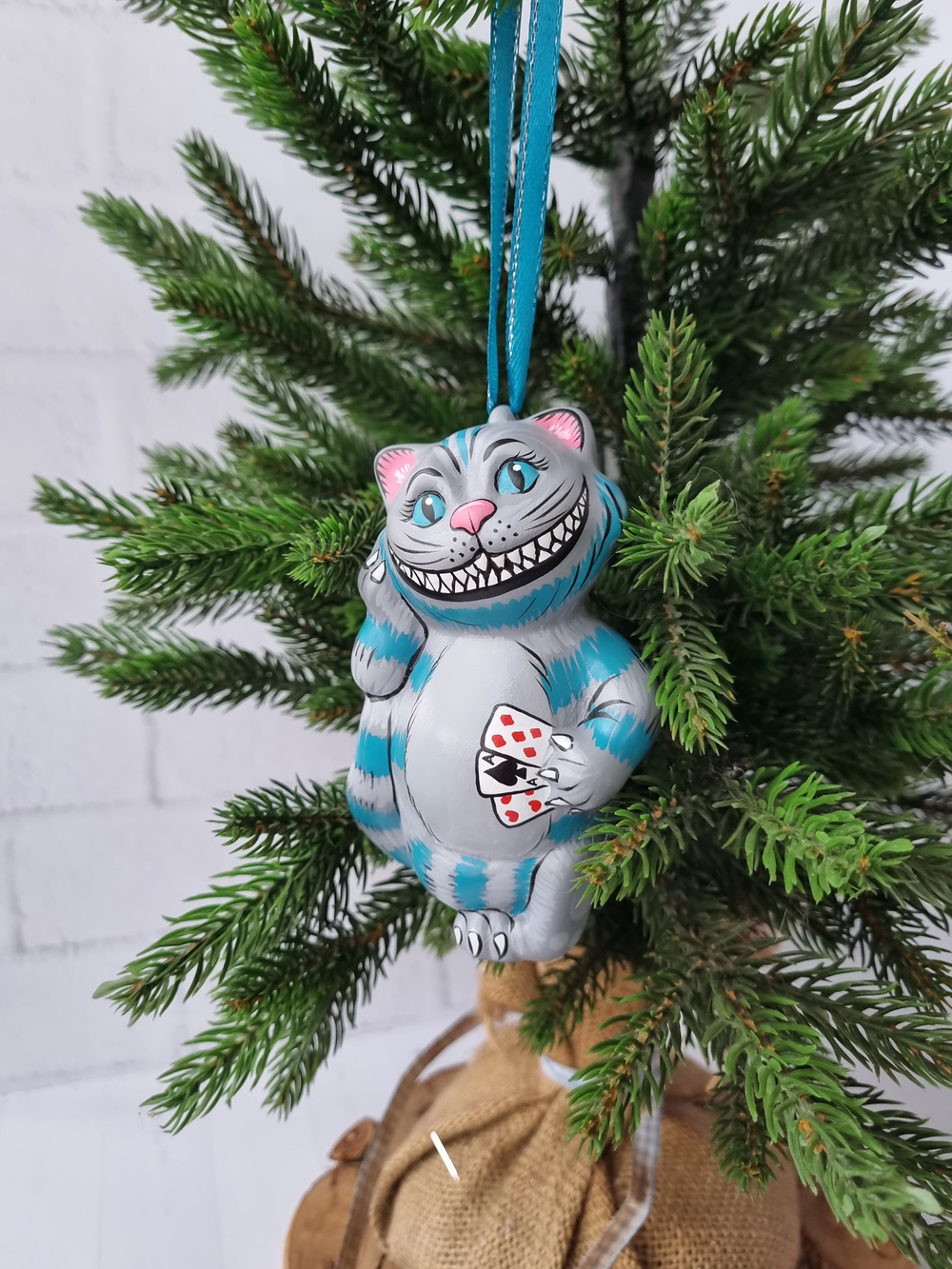 Чеширский кот ёлочная игрушка из фарфора