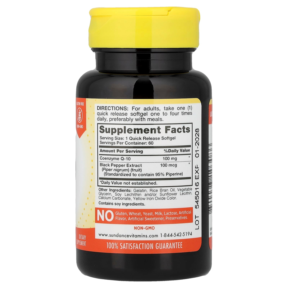 Sundance Vitamins, Абсорбируемый коэнзим Q10, 100 мг, 60 капсул с быстрым высвобождением