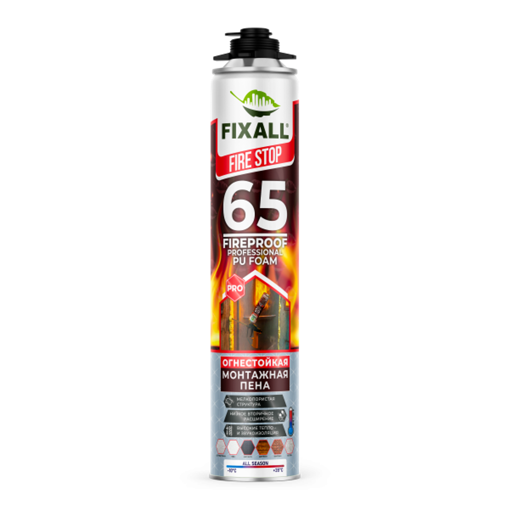 Пена Профессиональная Огнеупорная FIXALL 65 PRO 850мл