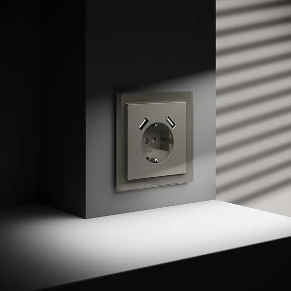Розетка с USB A+A с заземлением и защитными шторками Voltum S70 Шелк VLS040404