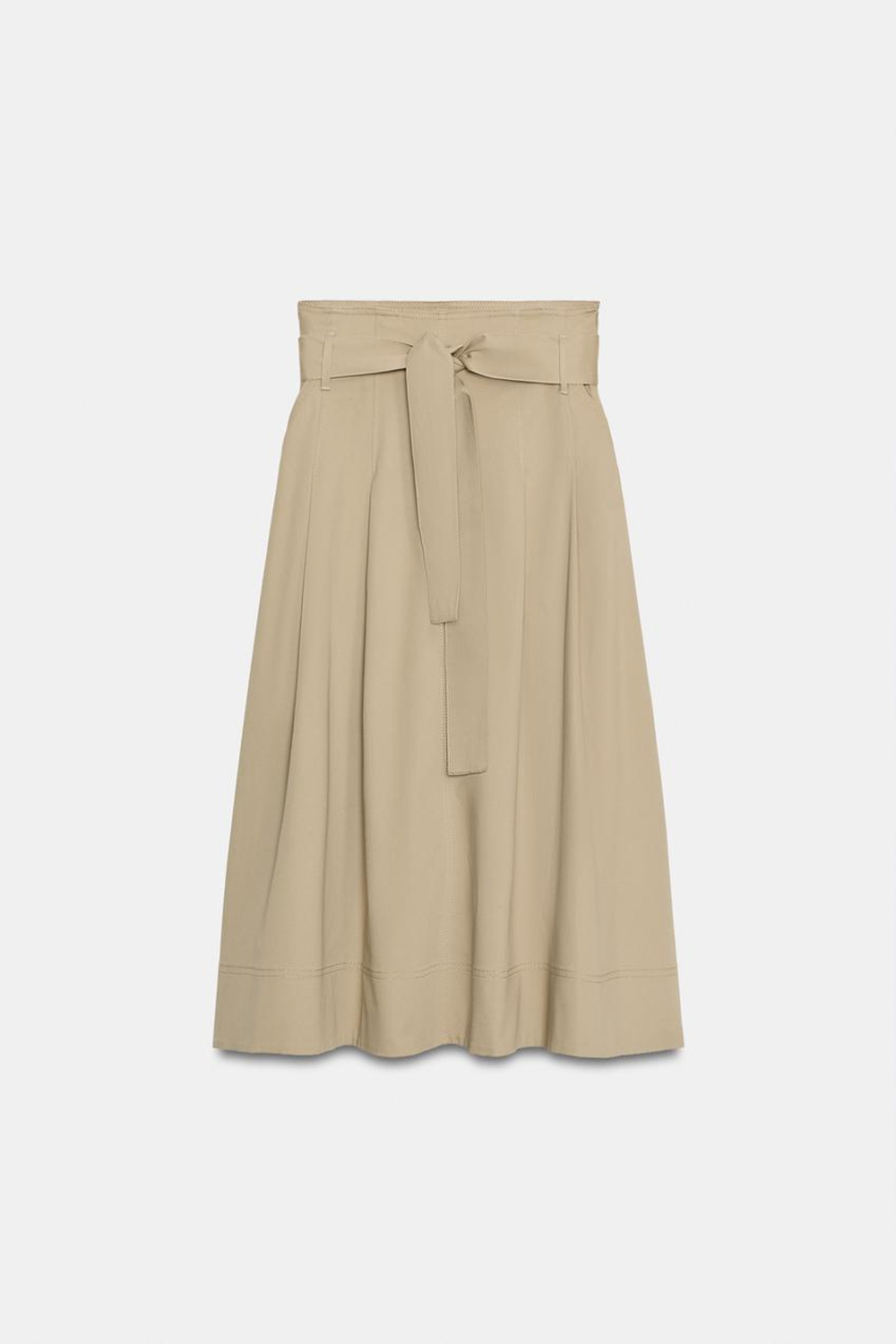 ZARA ЮБКА МИДИ С ПОЯСОМ — ZW COLLECTION, РЫЖЕВАТО-КОРИЧНЕВЫЙ