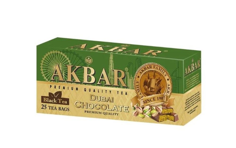 Чай   "АКБАР" "Дубайский шоколад"   черн.байх. байх аромат.  25 п/15 шт