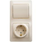 Schneider Electric Glossa Бежевый Блок: розетка с заземляющими контактами со шторками и 1-клавишный выключатель IP20 скрытая установка GSL000270