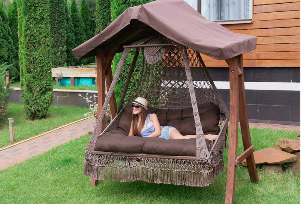 Подвесные плетеные качели (каркас + качели + подушка в комплекте) Besta Fiesta СЕАРА КАРАВЕЛЛА